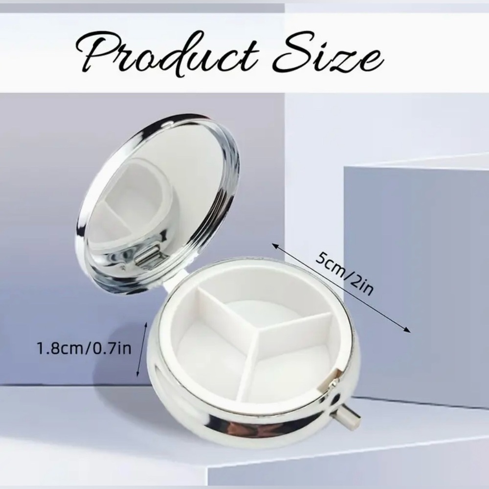 Cardinal Round Pill Organizer 3-Compartment Compact Pill Case New - Picture 4 of 10